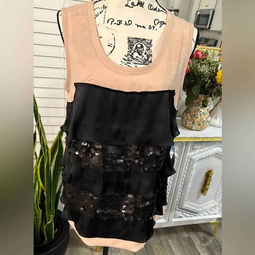 Chic Black and cream Sequin Layered blouse